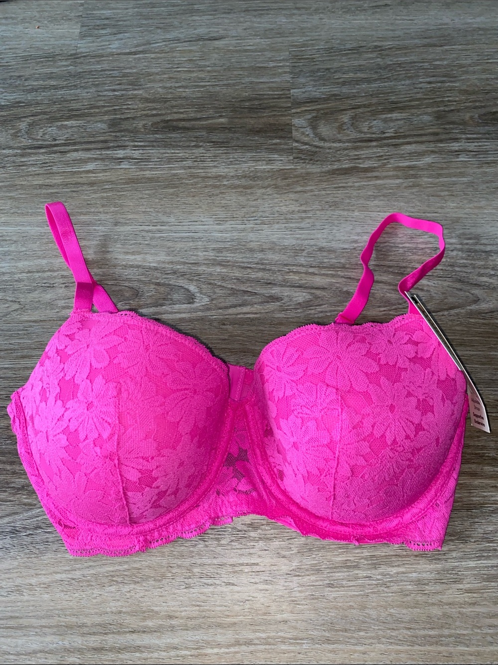 No Boundaries Floral Lace Balconette Bra - Bright Pink